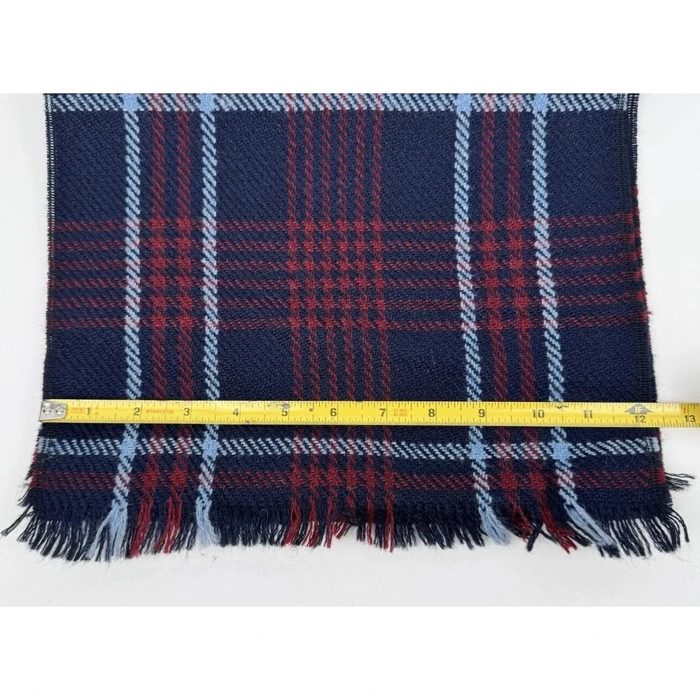 VTG Wool Mohair Unisex Navy Red Tartan Plaid Scarf‎ Classic Preppy Made in USA